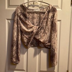 Oliviaceous small brown tan animal print gathered blouse